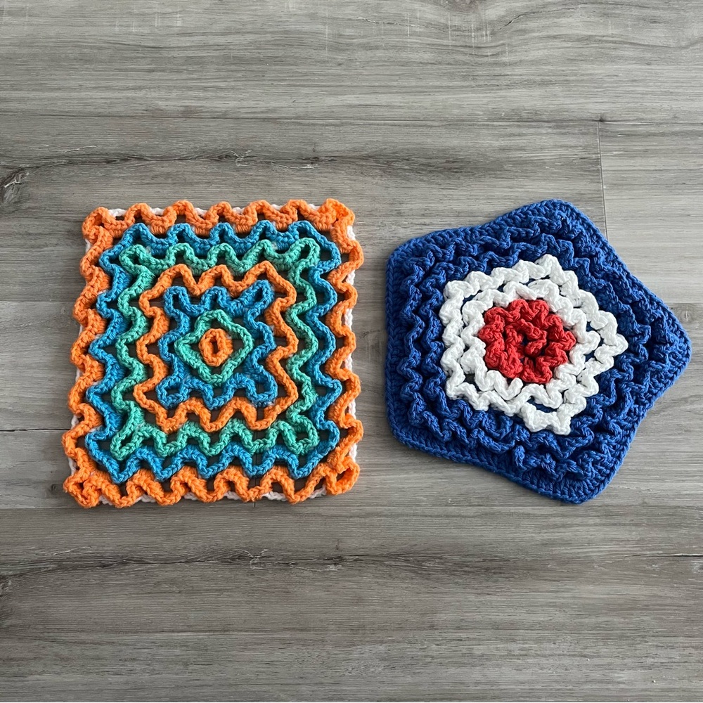 New Crochet Patriotic Star & Square Ruffle Doilies (Set of 2)